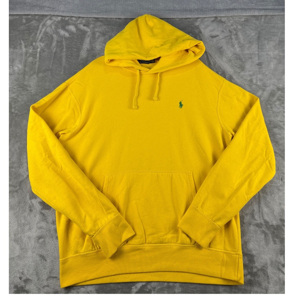 Polo Ralph Lauren Hoodie Mens Large Performance Yellow Embroidered Pony EUC